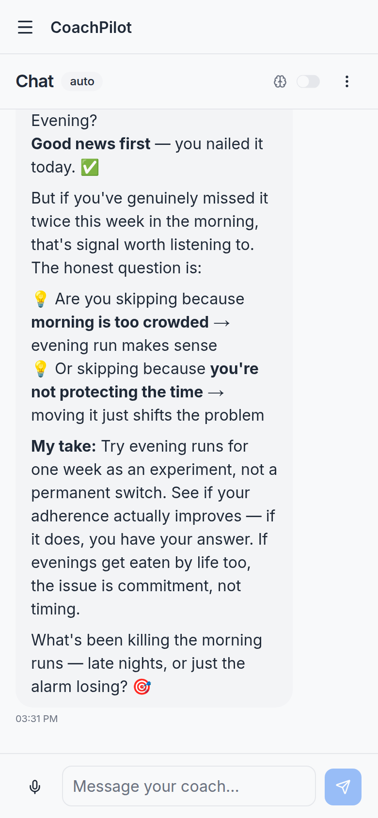 CoachPilot chat on mobile